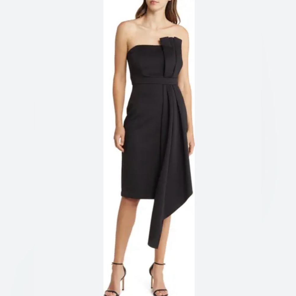 Eliza J Classy Strapless Midi Dress Size 2 NWT $158 Cocktail Formal Scuba Crepe